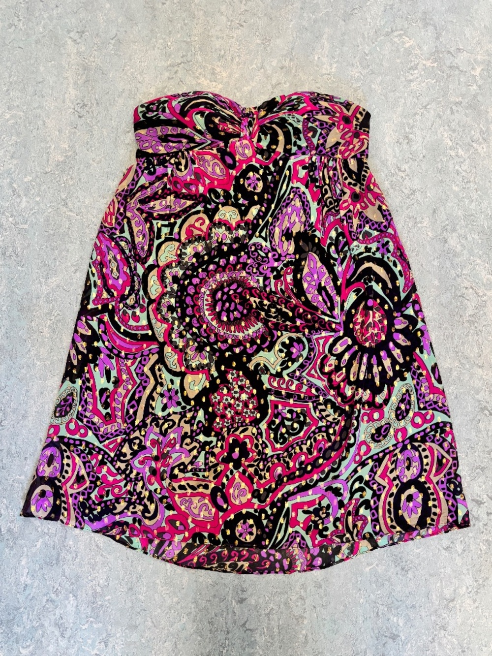 Tibi New York Multicolor Silk Blend Strapless Paisley Dress Size 8